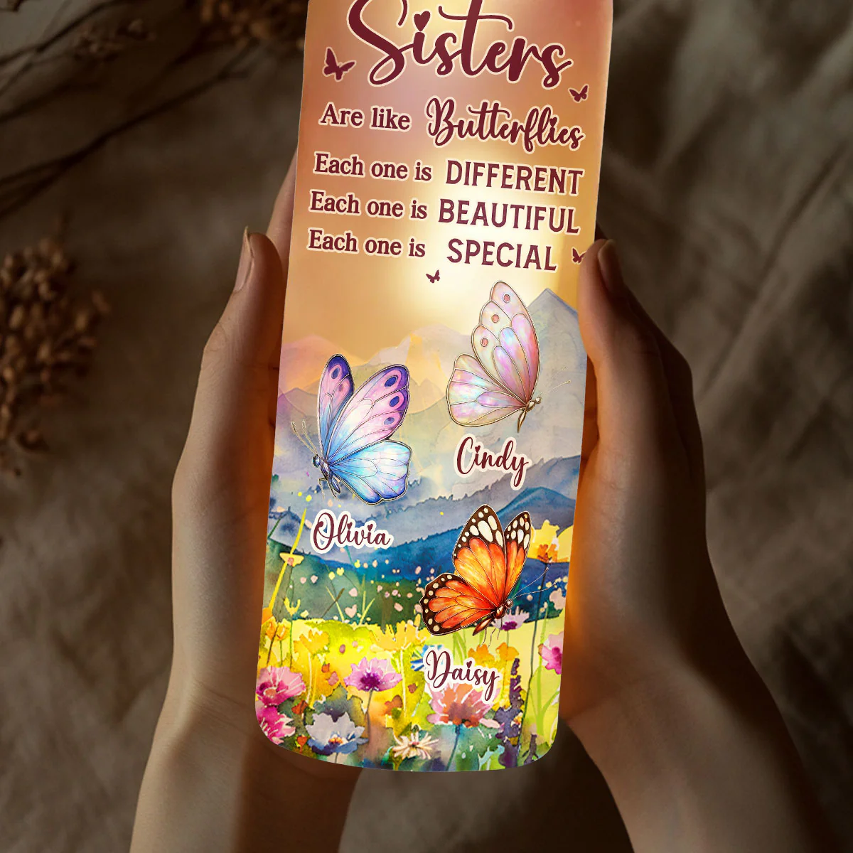 Sisters Are Like Butterflies - Personalized Custom Bottle Lamp - Image 4
