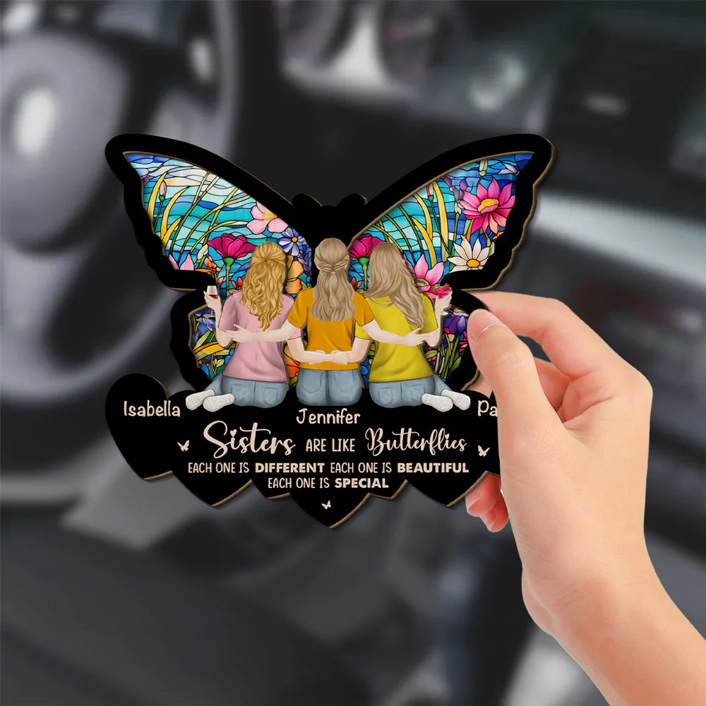 Sisters Are Like Butterflies - Personalized Custom Car Visor Clip - Image 2