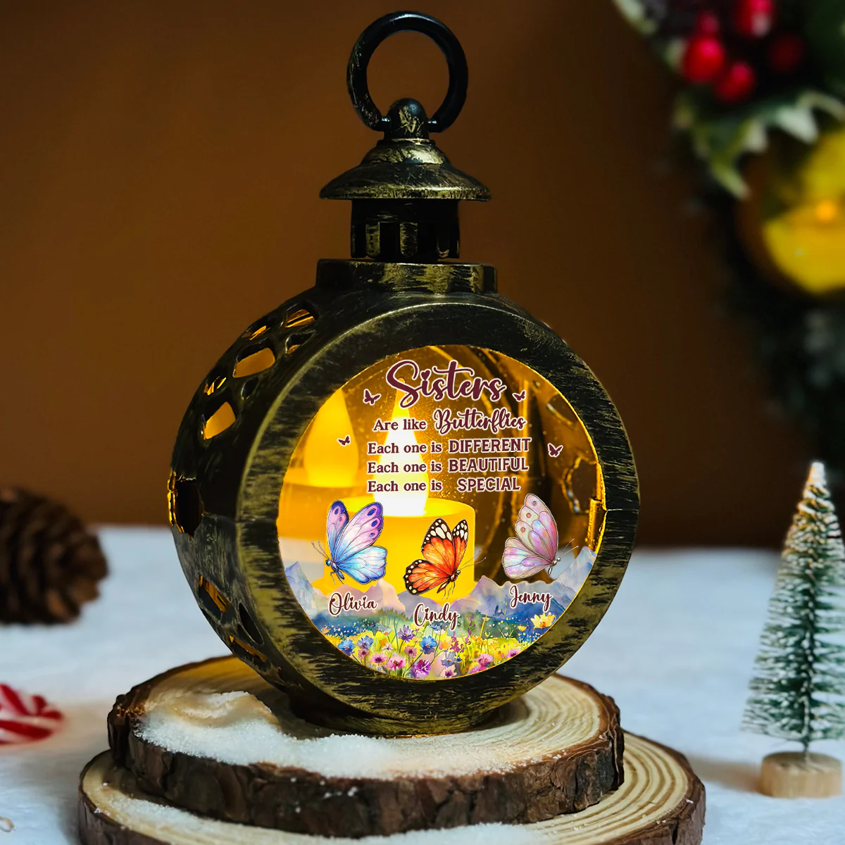 Sisters Are Like Butterflies - Personalized Custom Christmas Lantern - Image 5
