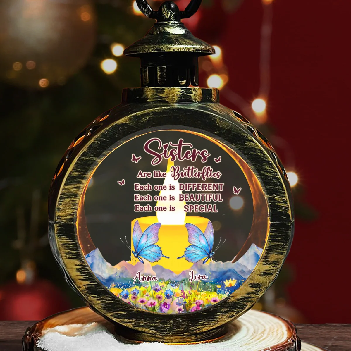 Sisters Are Like Butterflies - Personalized Custom Christmas Lantern - Image 6