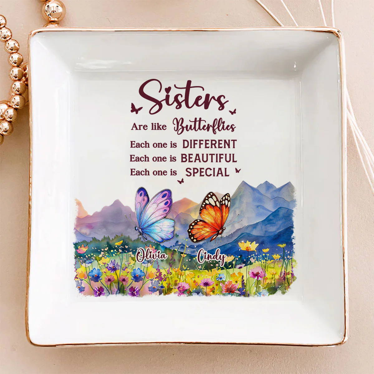 Sisters Are Like Butterflies - Personalized Custom Jewelry Dish - Image 2