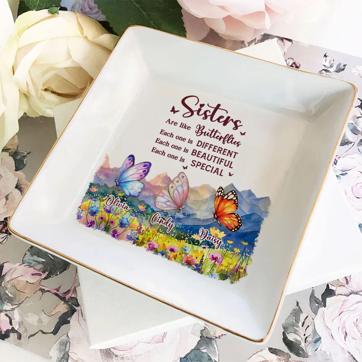 Sisters Are Like Butterflies - Personalized Custom Jewelry Dish - Image 3