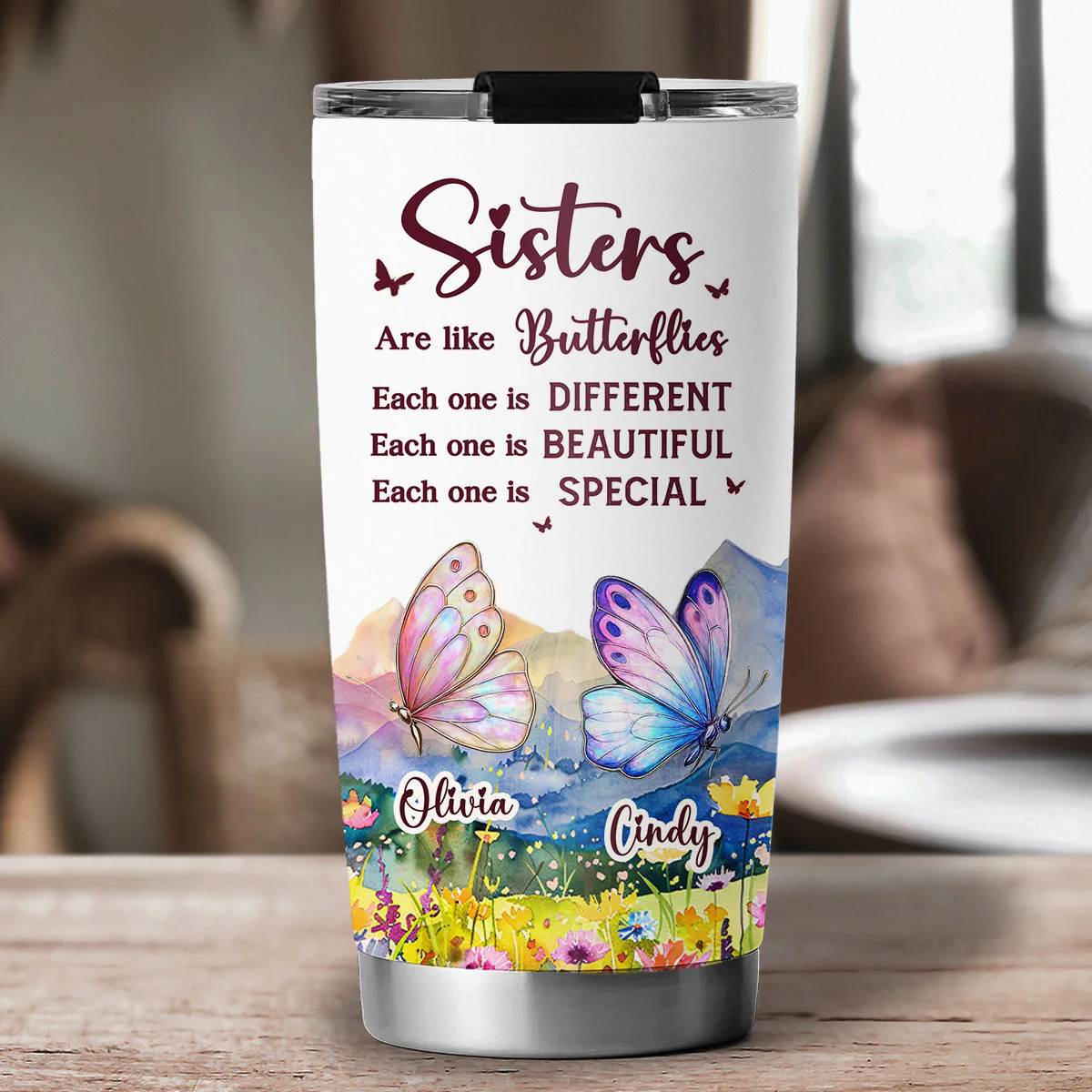 Sisters Are Like Butterflies - Personalized Custom Tumbler - Image 2