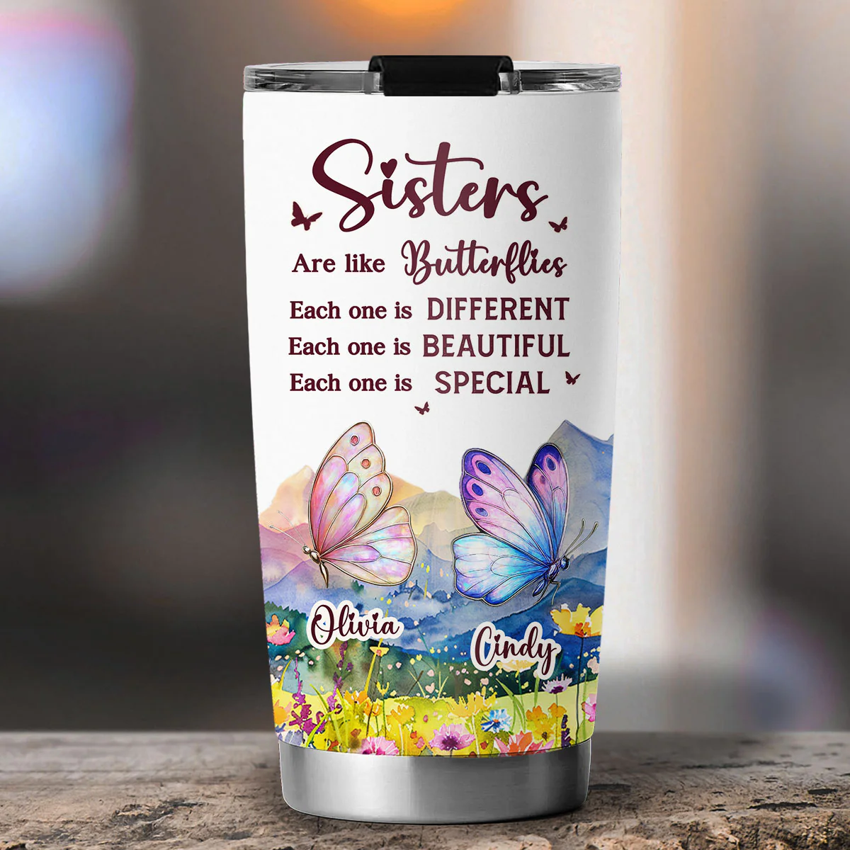 Sisters Are Like Butterflies - Personalized Custom Tumbler - Image 3