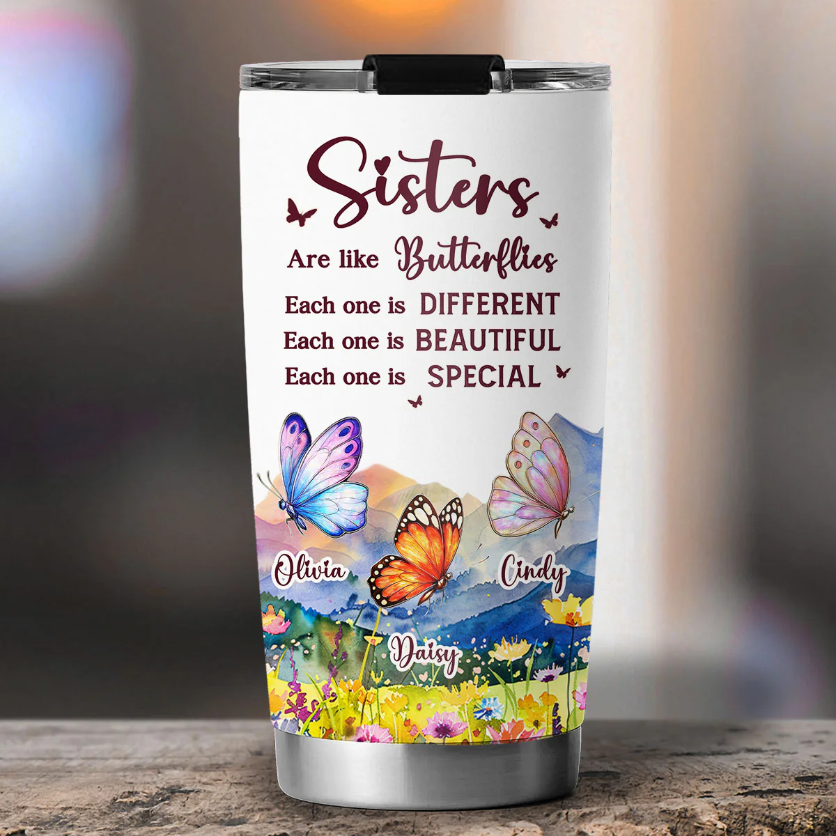 Sisters Are Like Butterflies - Personalized Custom Tumbler - Image 4