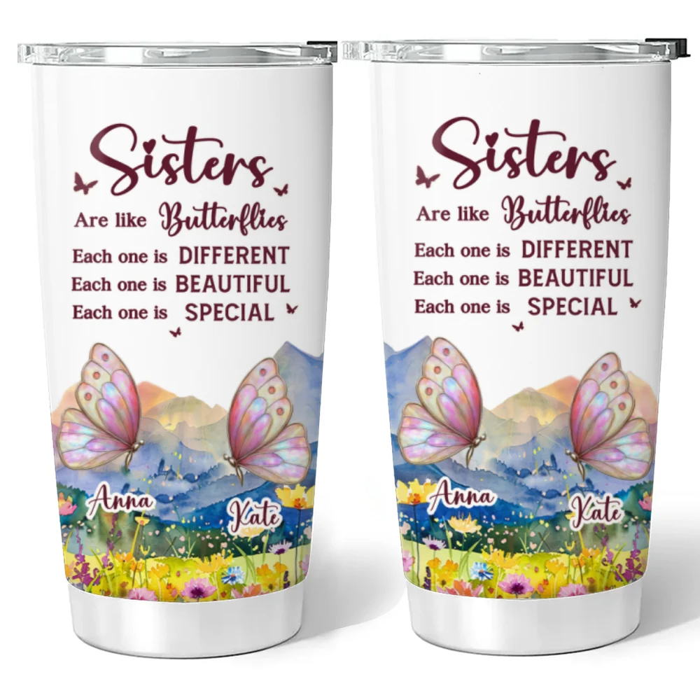 Sisters Are Like Butterflies - Personalized Custom Tumbler - Image 5