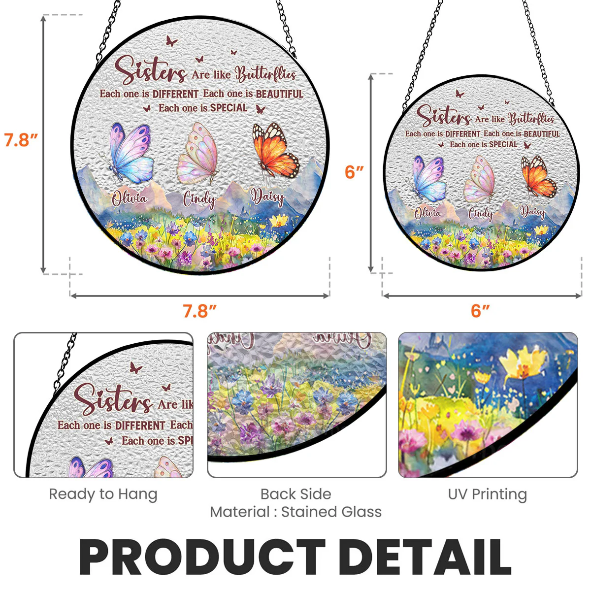 Sisters Are Like Butterflies - Personalized Custom Window Hanging Suncatcher - Image 5