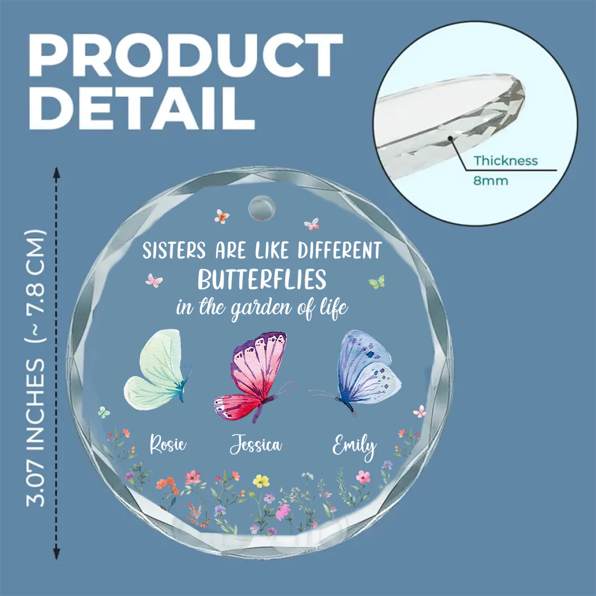 Sisters Are Like Different Butterflies - Personalized Custom Glass Ornament - Image 6