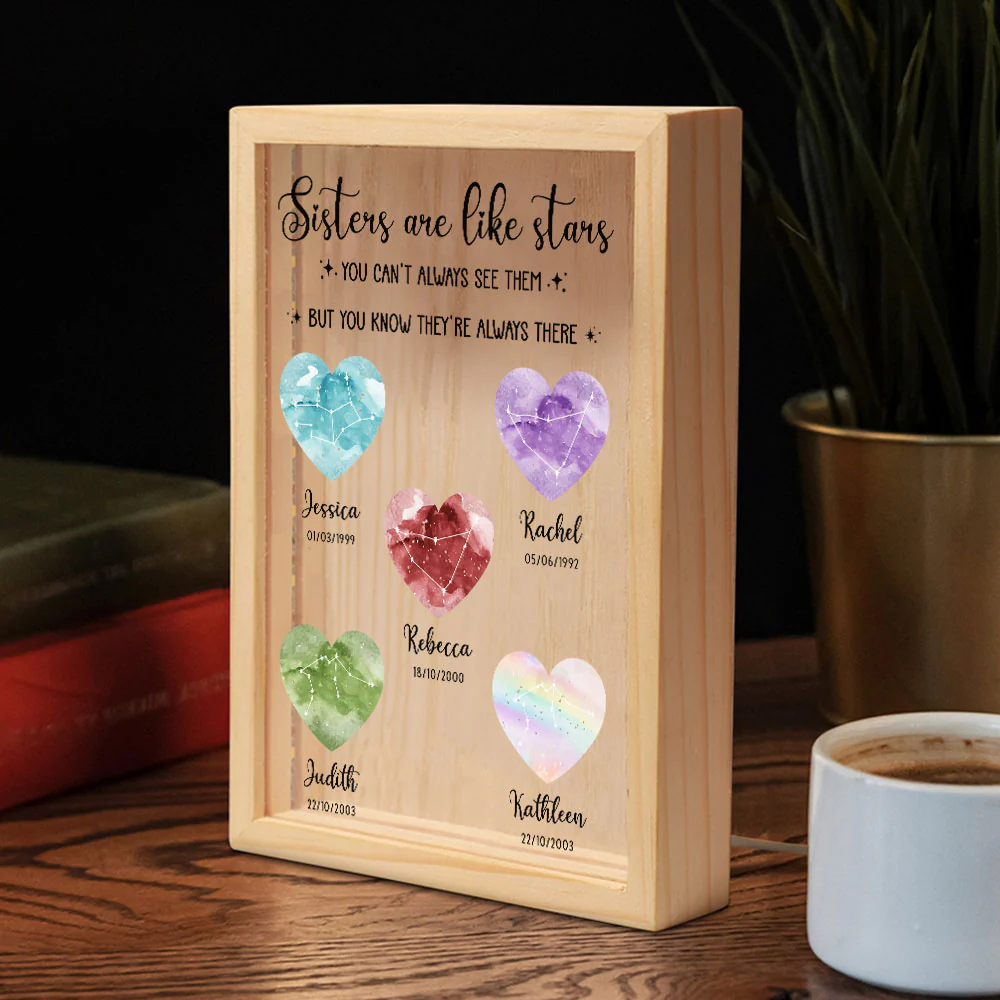 Sisters Are Like Stars - Personalized Custom Frame Light Box - Image 3