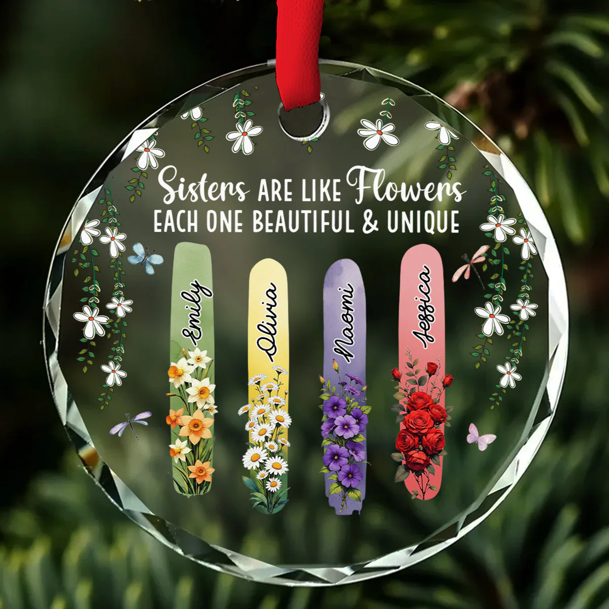 Sisters Bloom Beautiful And Unique - Personalized Custom Glass Ornament