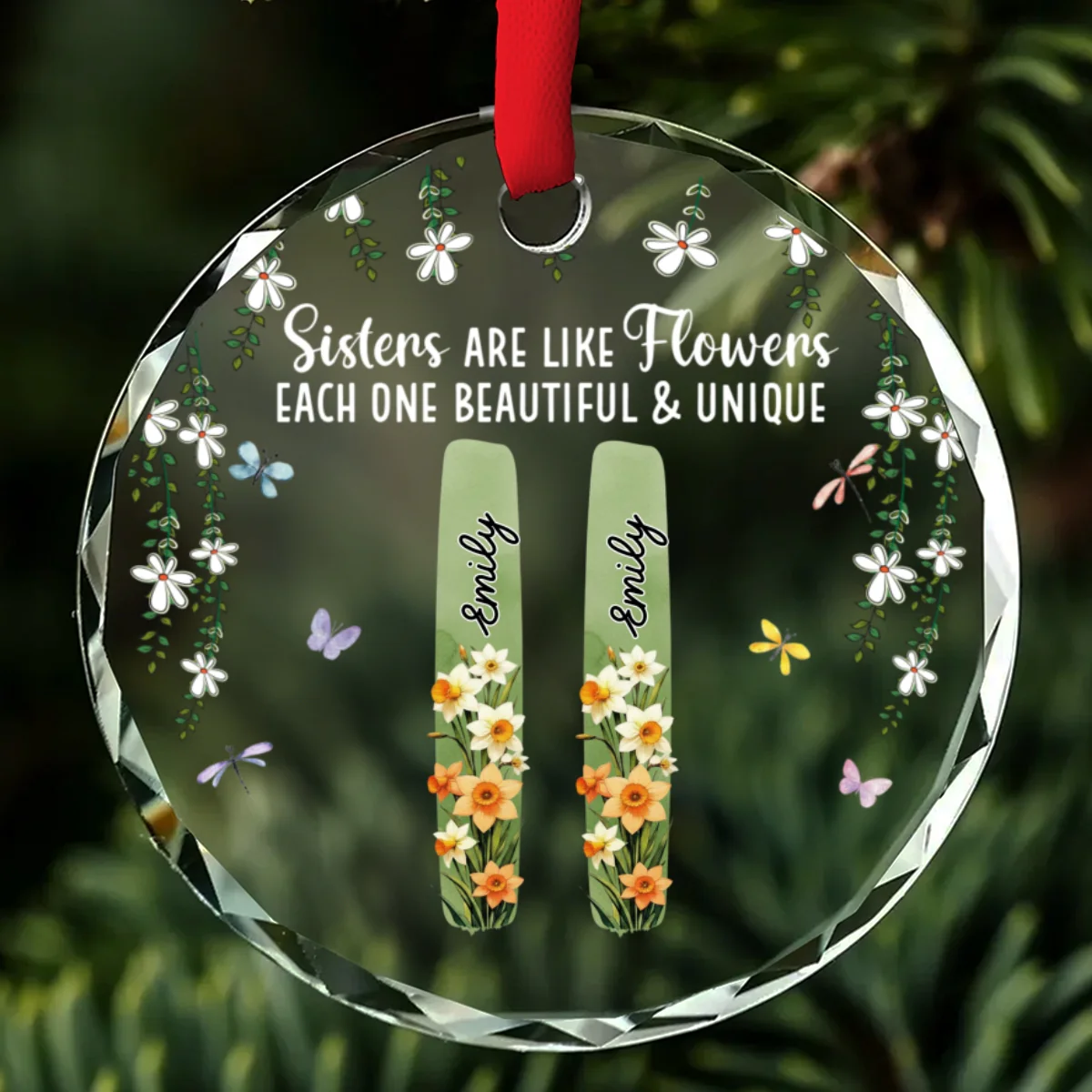 Sisters Bloom Beautiful And Unique - Personalized Custom Glass Ornament - Image 6