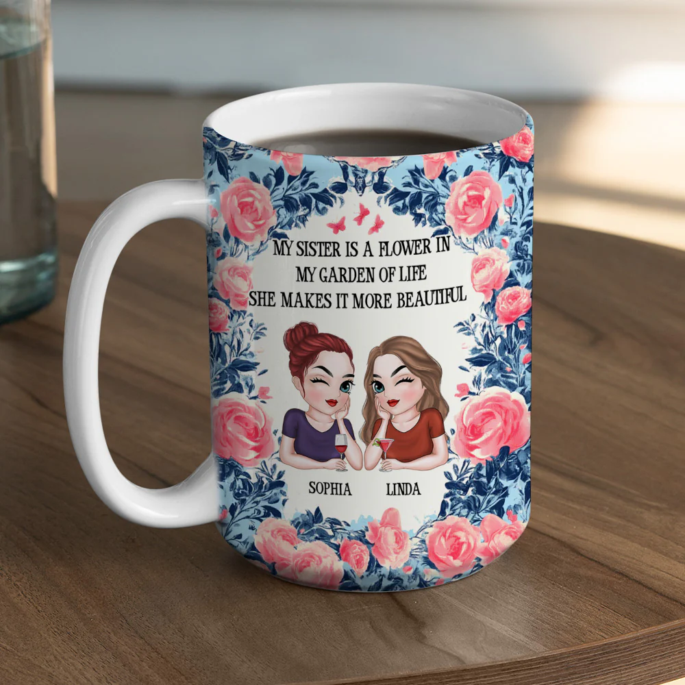Sisters Bloom Beautifully - Personalized Custom Coffee Mug - Image 5