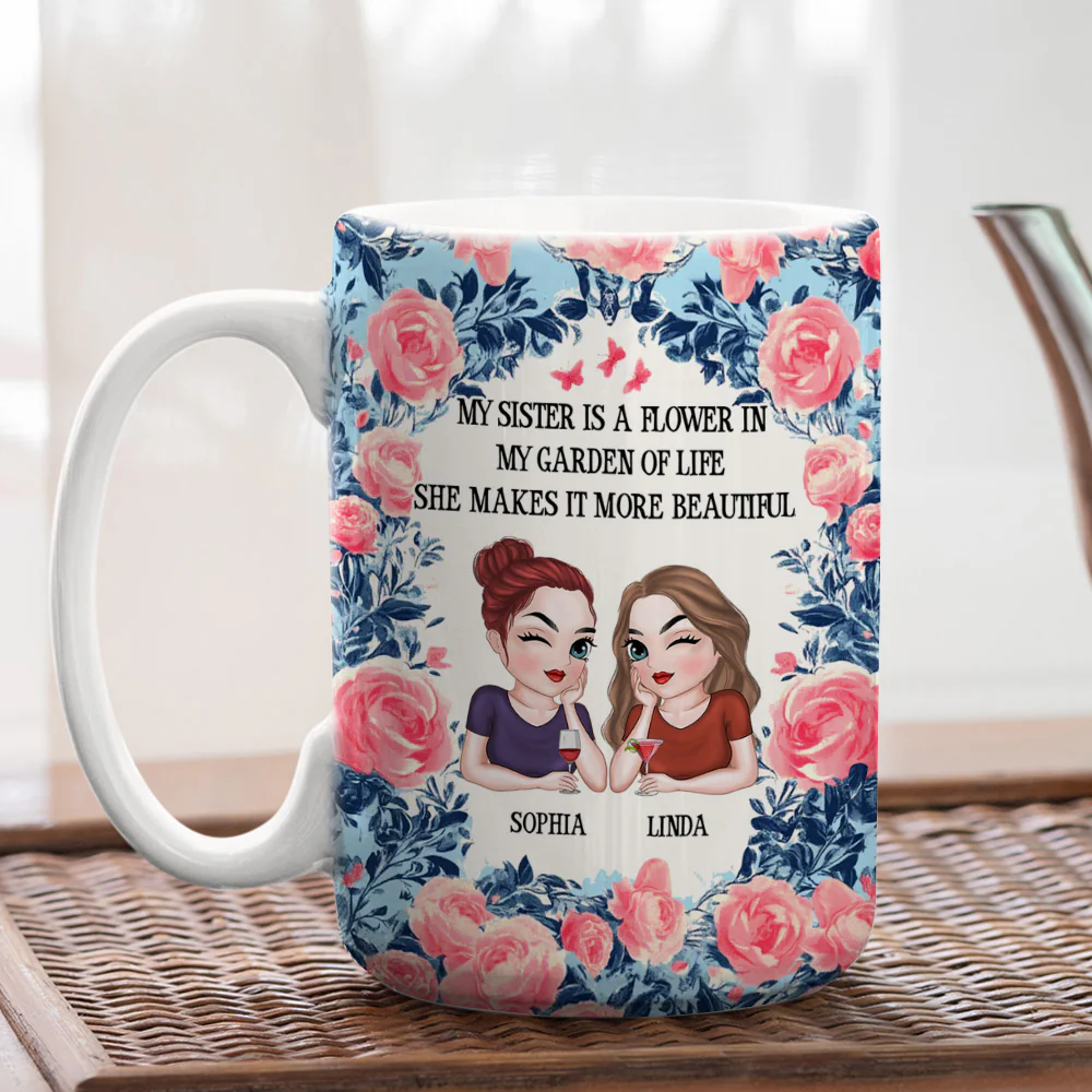 Sisters Bloom Beautifully - Personalized Custom Coffee Mug - Image 6