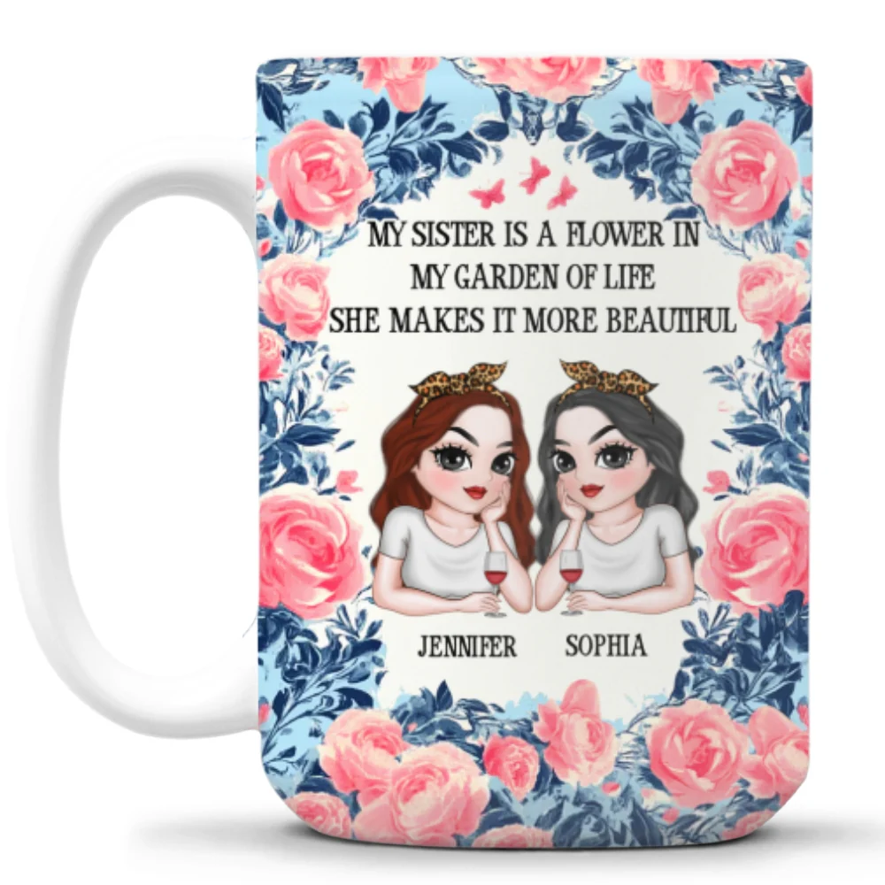 Sisters Bloom Beautifully - Personalized Custom Coffee Mug - Image 8