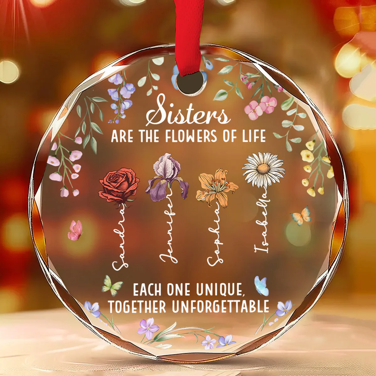 Sisters Bloom Better Together - Personalized Custom Glass Ornament - Image 2
