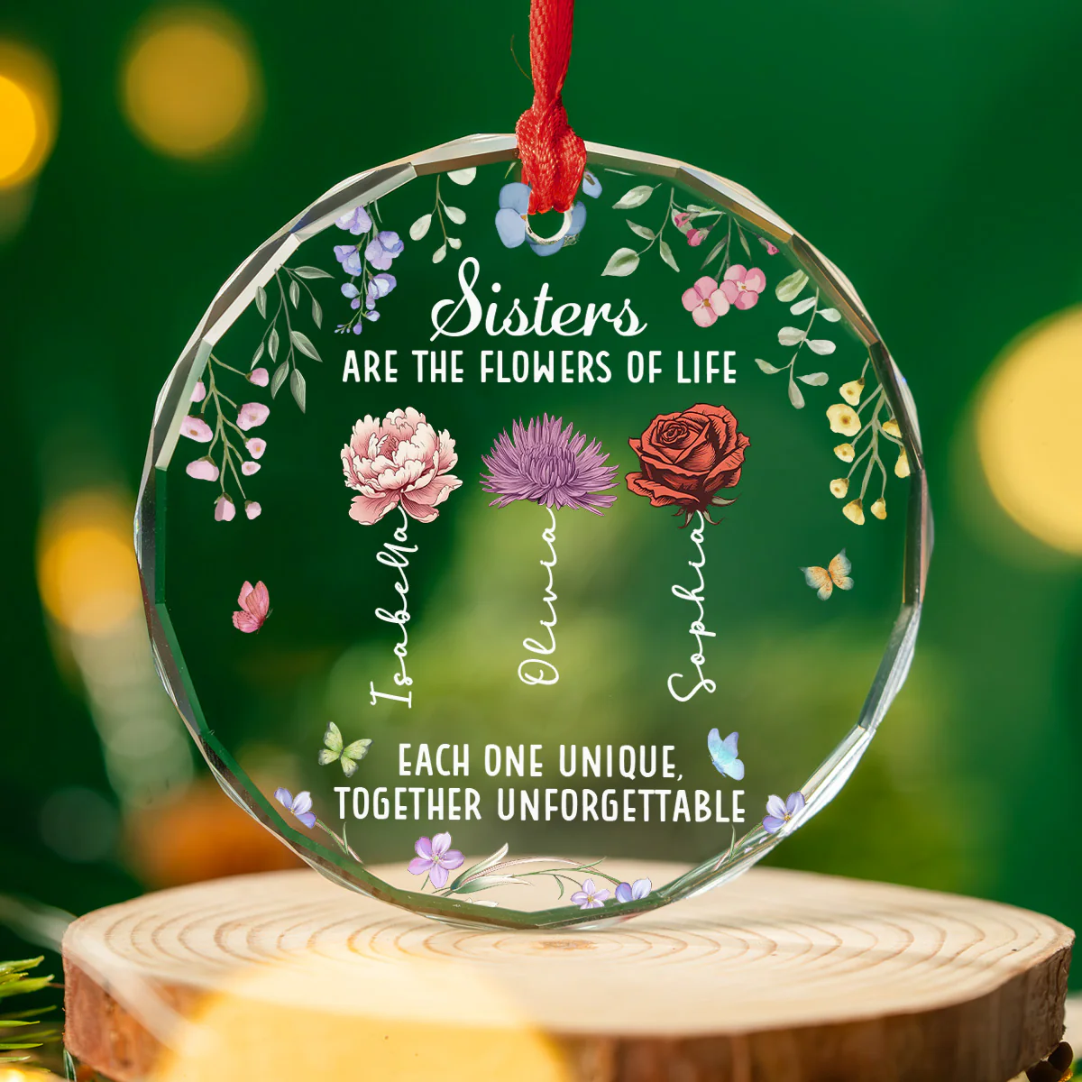 Sisters Bloom Better Together - Personalized Custom Glass Ornament - Image 3