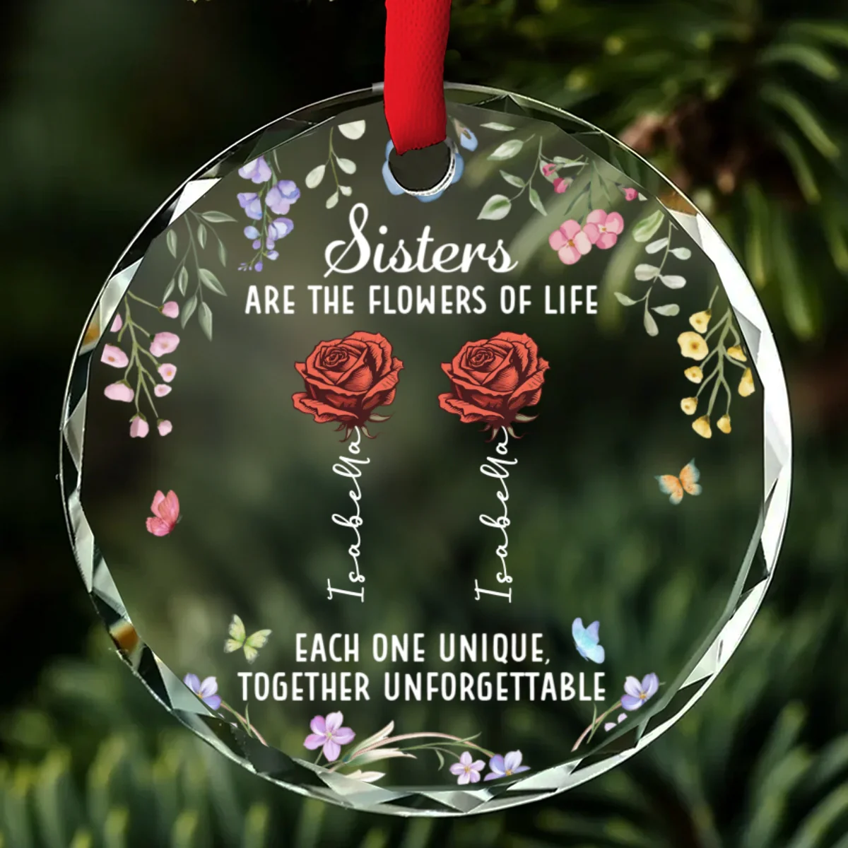 Sisters Bloom Better Together - Personalized Custom Glass Ornament - Image 7