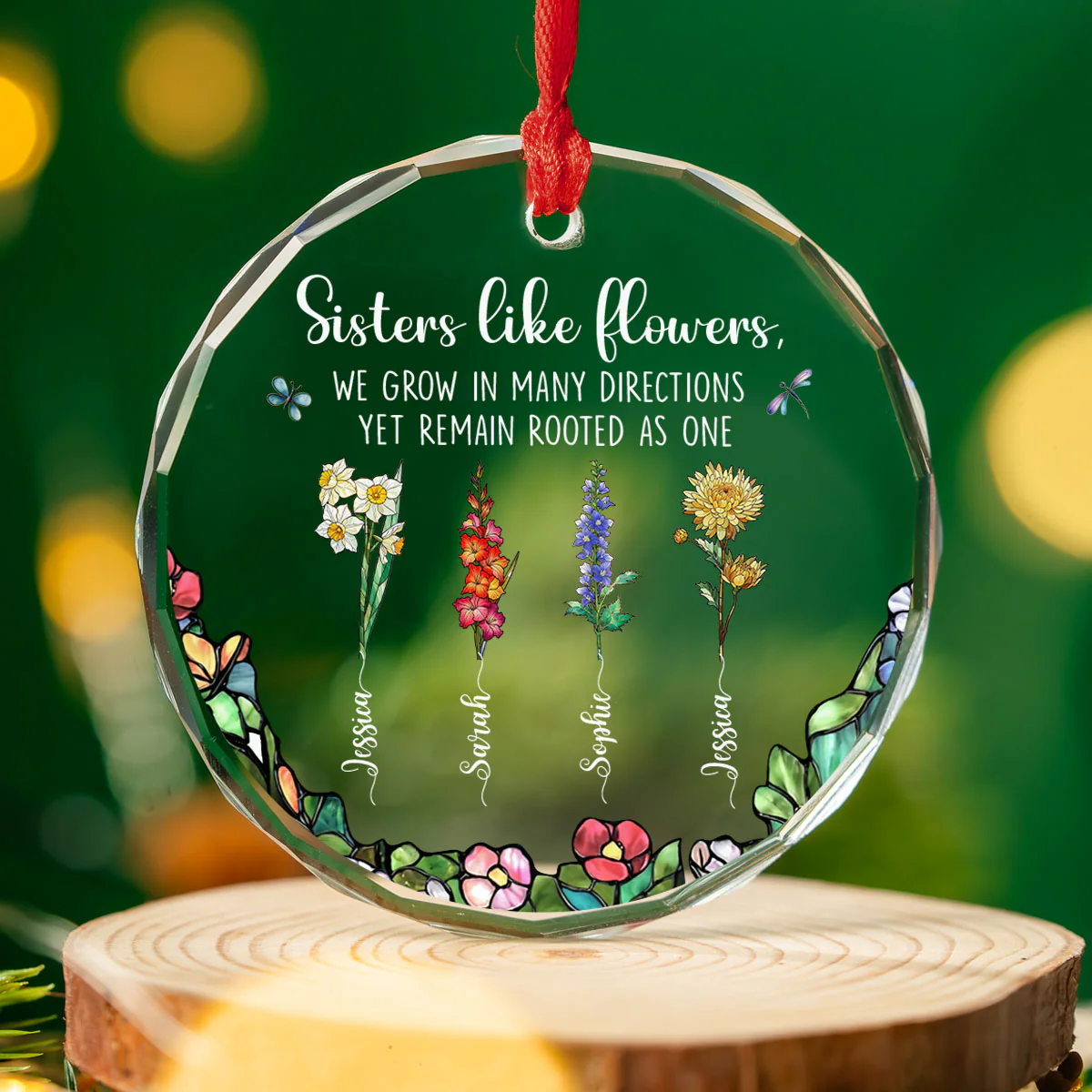 Sisters Bloom From Same Root - Personalized Custom Glass Ornament - Image 3