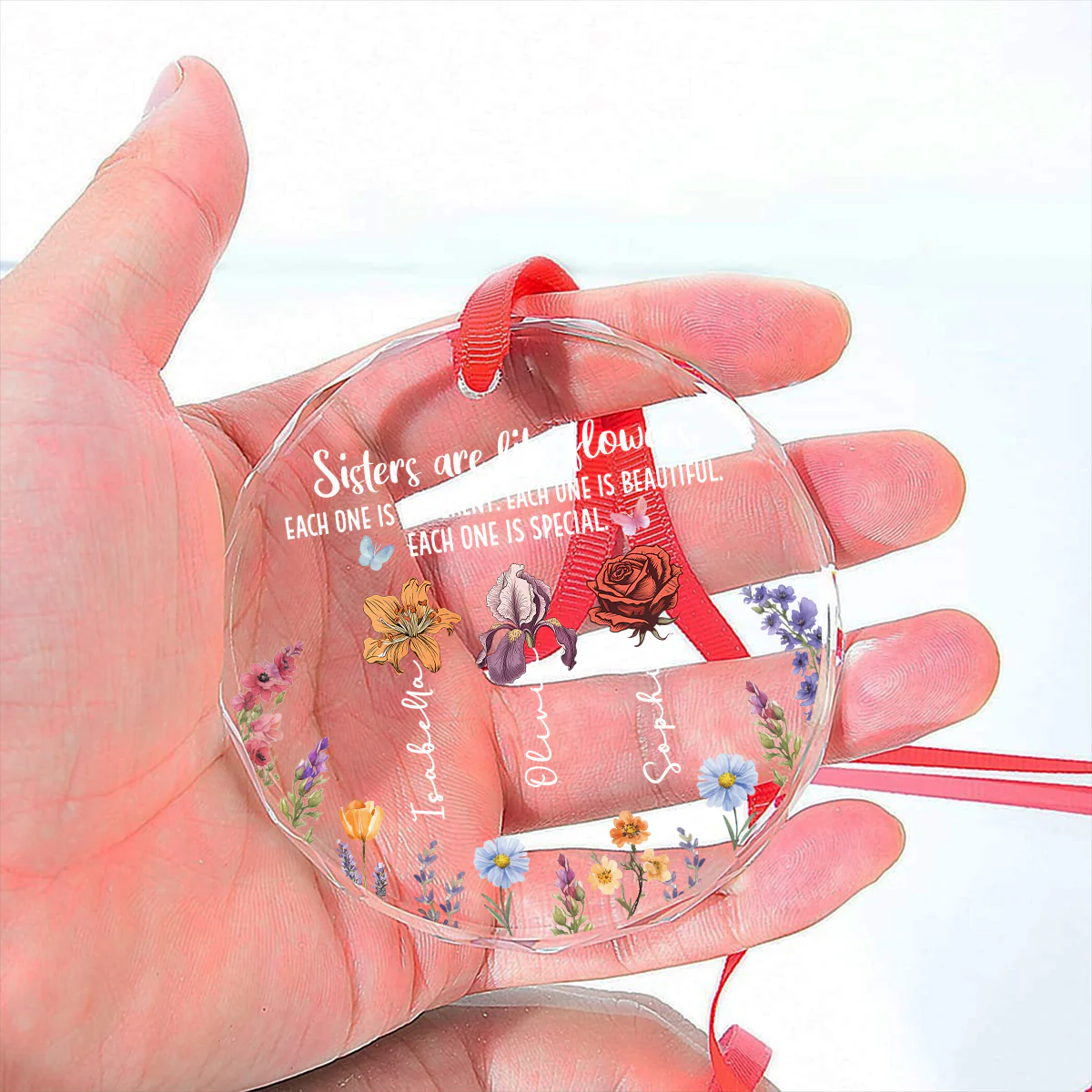 Sisters Bloom In Unique Beauty - Personalized Custom Glass Ornament - Image 5