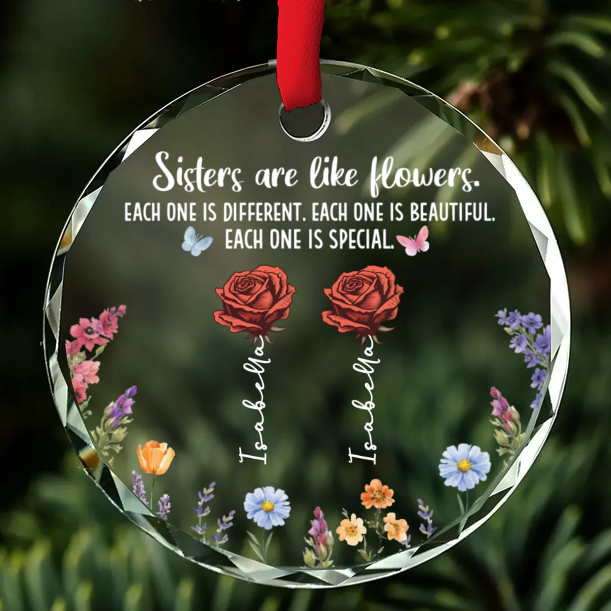 Sisters Bloom In Unique Beauty - Personalized Custom Glass Ornament - Image 7