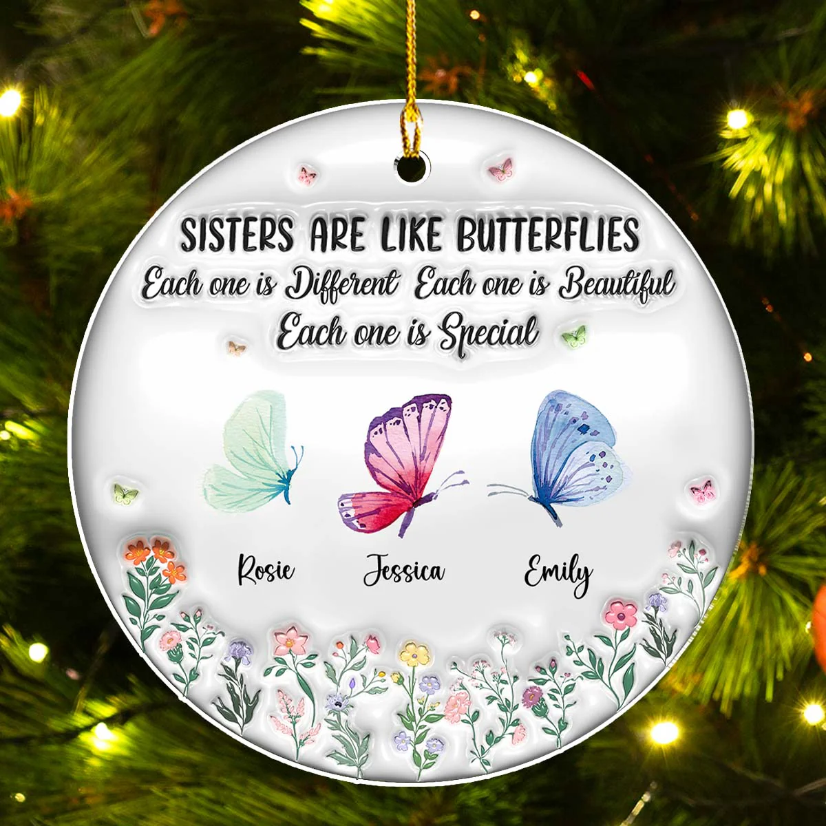 Sisters Bloom Like Butterflies - Personalized Custom 3D Inflated Effect Acrylic Ornament - Image 8