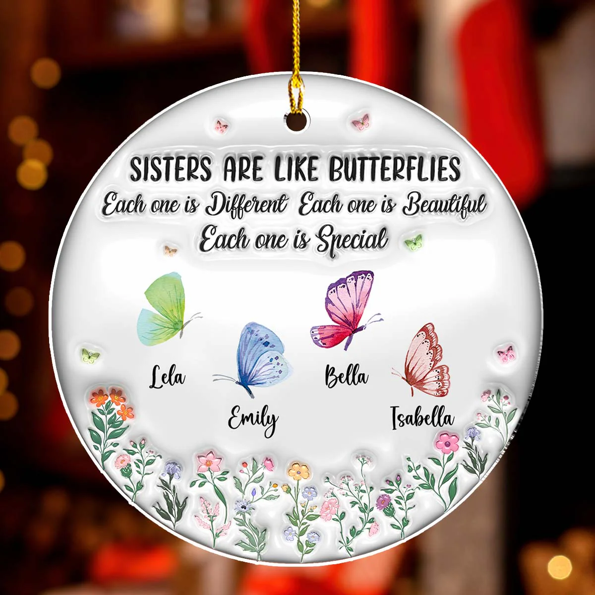 Sisters Bloom Like Butterflies - Personalized Custom 3D Inflated Effect Acrylic Ornament - Image 9