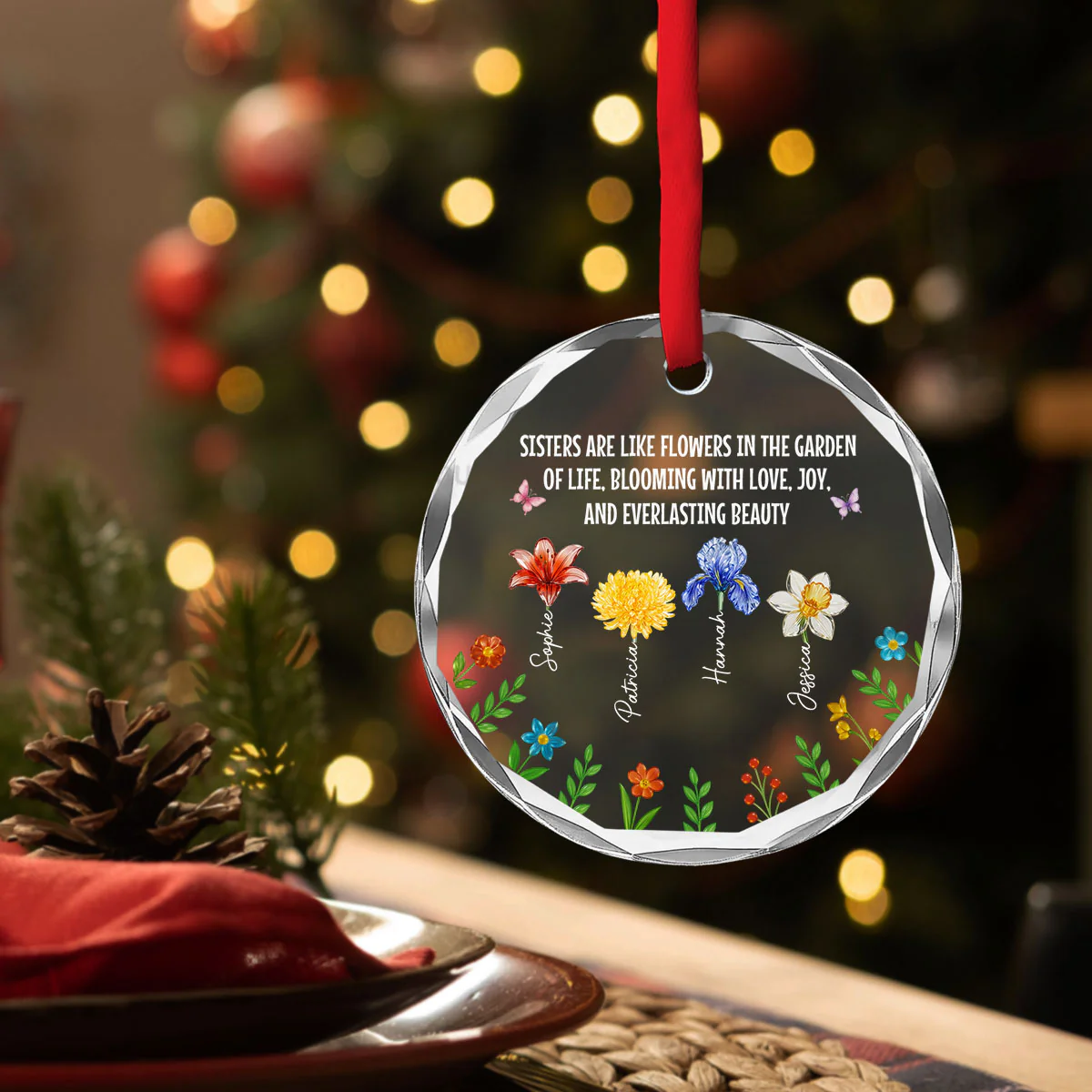 Sisters Bloom With Love And Joy - Personalized Custom Glass Ornament - Image 6
