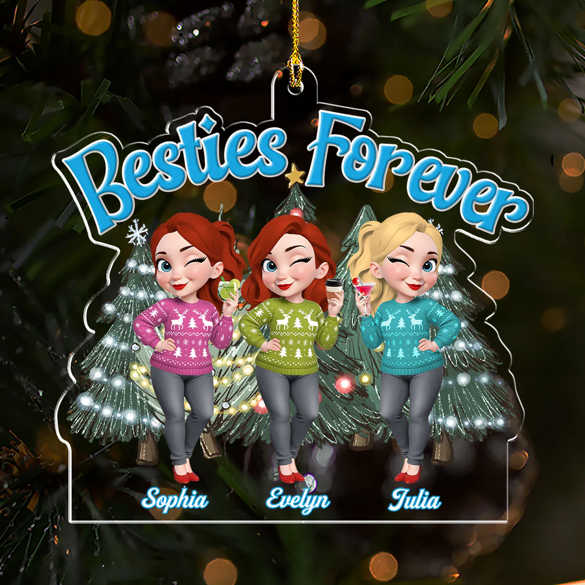 Sisters Bond Christmas - Personalized Custom Acrylic Ornament - Image 2