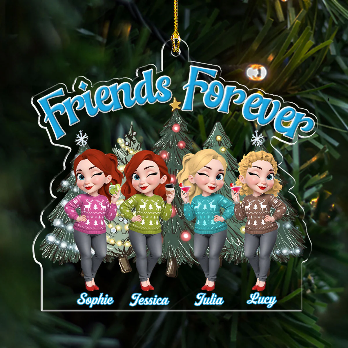 Sisters Bond Christmas - Personalized Custom Acrylic Ornament - Image 4