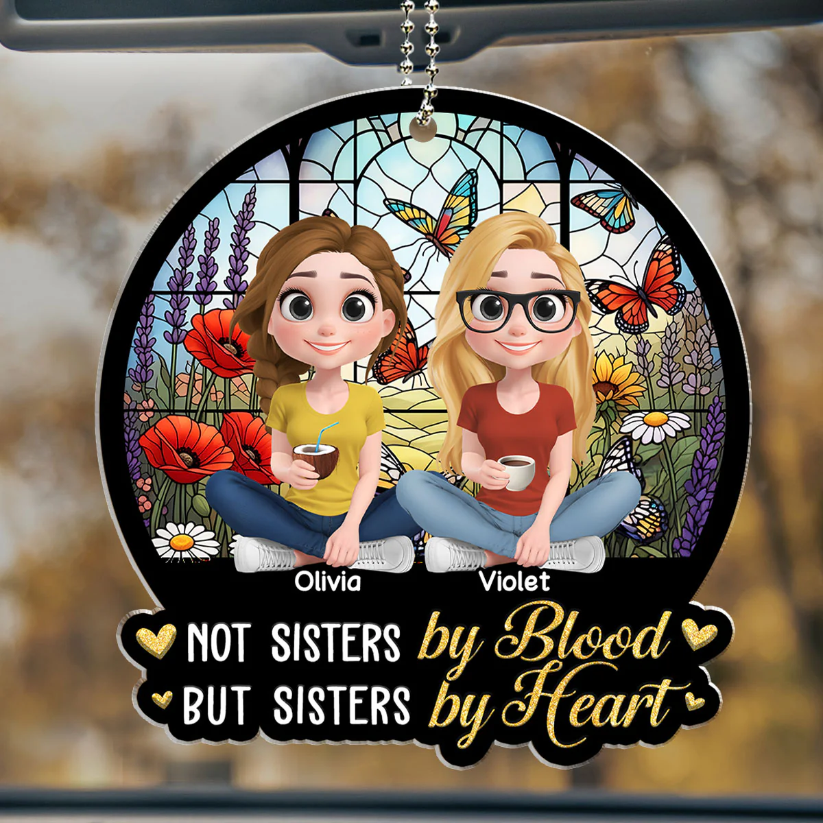Sisters By Heart - Personalized Custom Car Ornament - Image 2