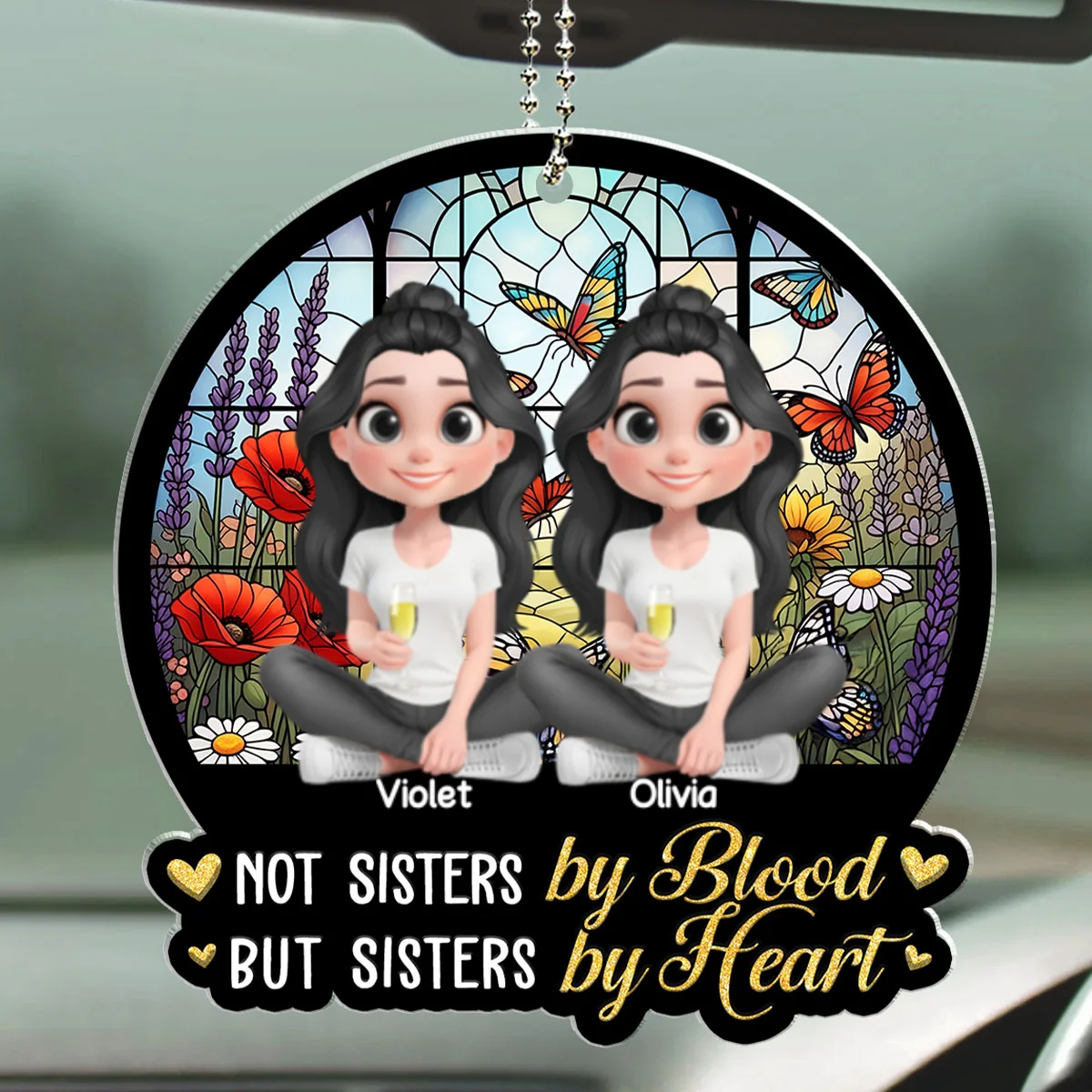 Sisters By Heart - Personalized Custom Car Ornament - Image 5