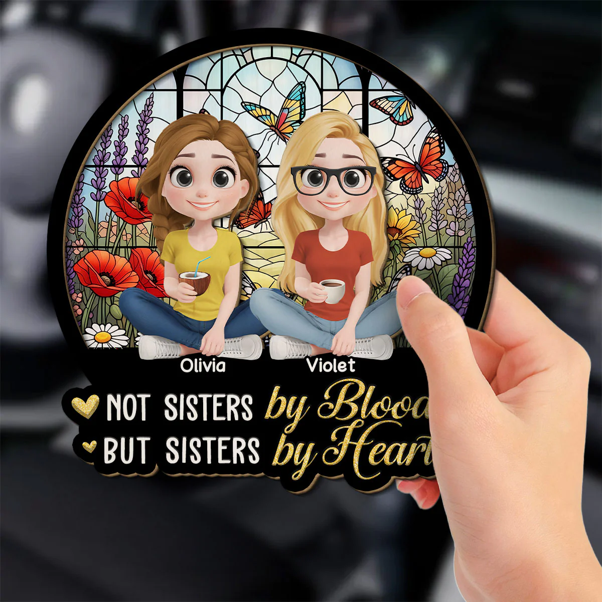 Sisters By Heart - Personalized Custom Car Visor Clip - Image 2