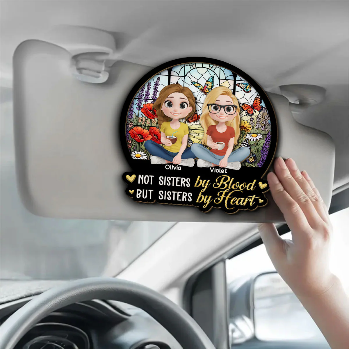 Sisters By Heart - Personalized Custom Car Visor Clip - Image 3