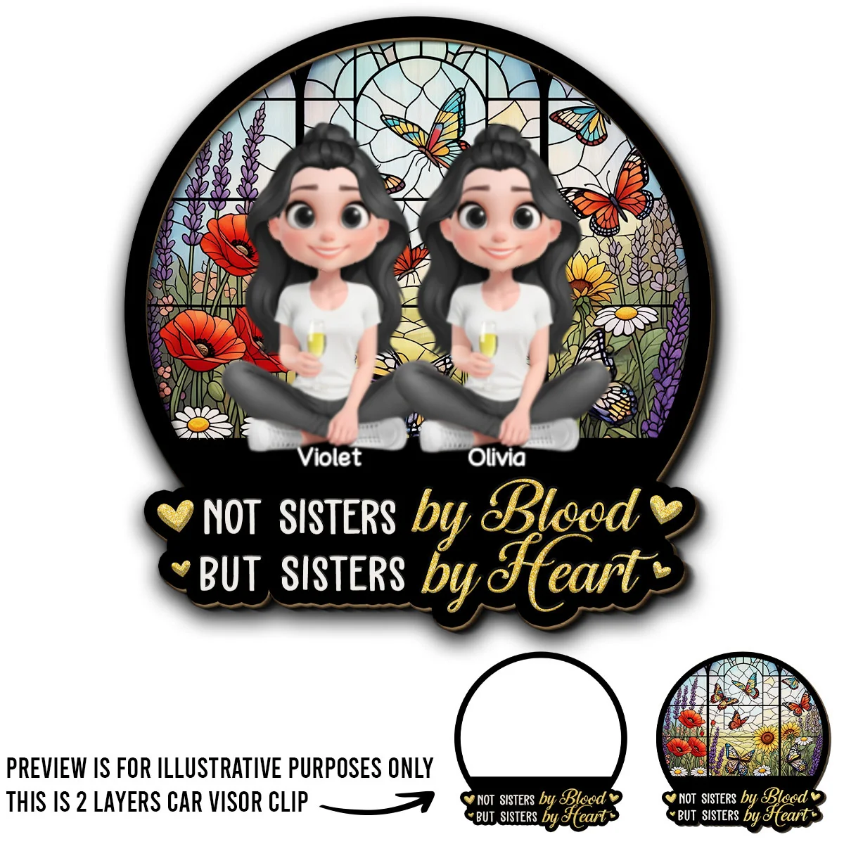 Sisters By Heart - Personalized Custom Car Visor Clip - Image 5