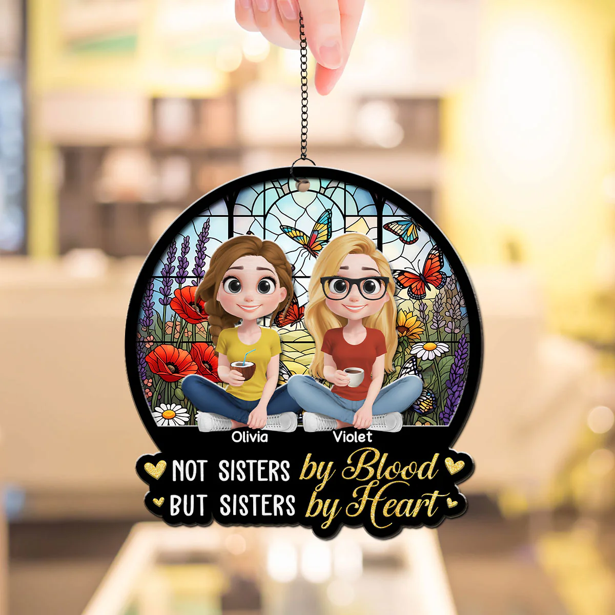 Sisters By Heart - Personalized Custom Suncatcher - Image 4