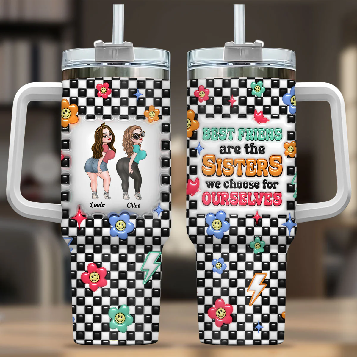 Sisters By Hearts - Personalized Custom 3D Inflated Effect Printed 40 Oz Tumbler - Image 2