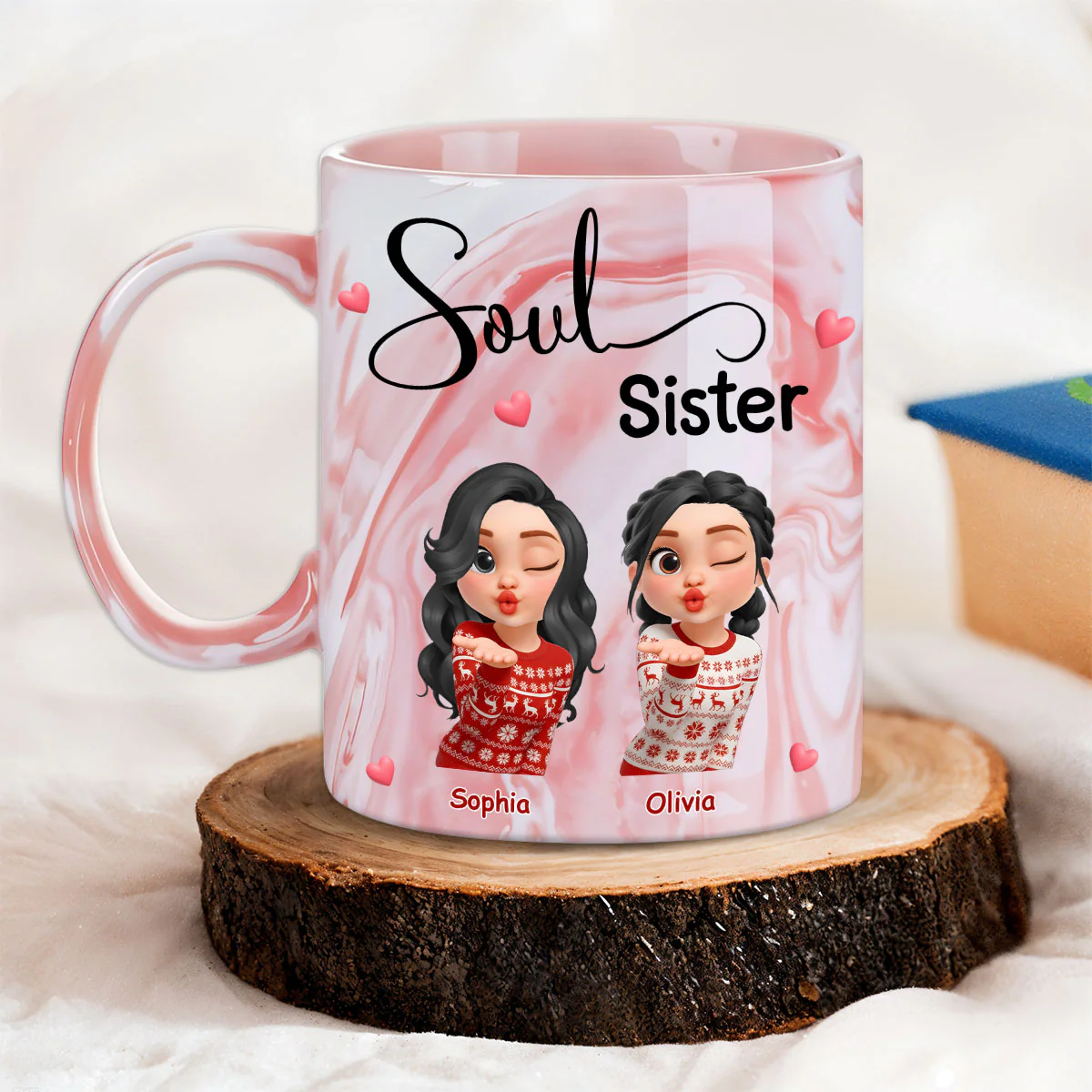 Sisters By Soul - Personalized Custom Pink Marble Mug - Image 4