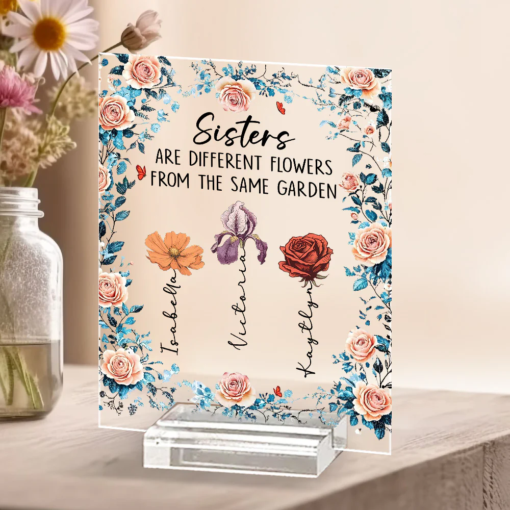 Sisters Fill The World With Beauty - Personalized Custom Acrylic Plaque With Base - Image 2
