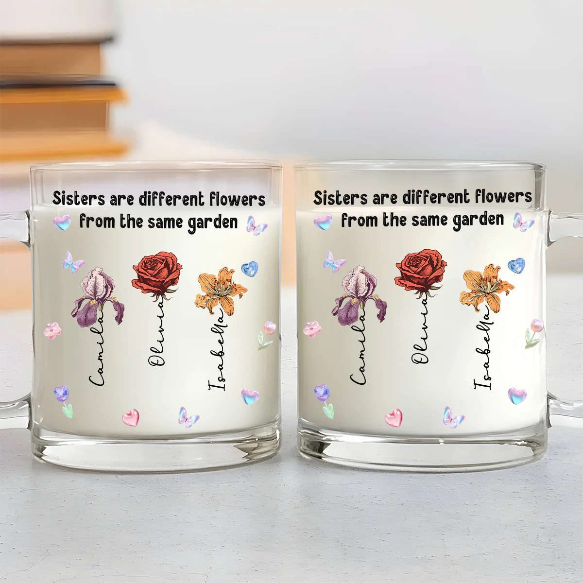 Sisters Forever Connected - Personalized Custom Glass Mug - Image 4