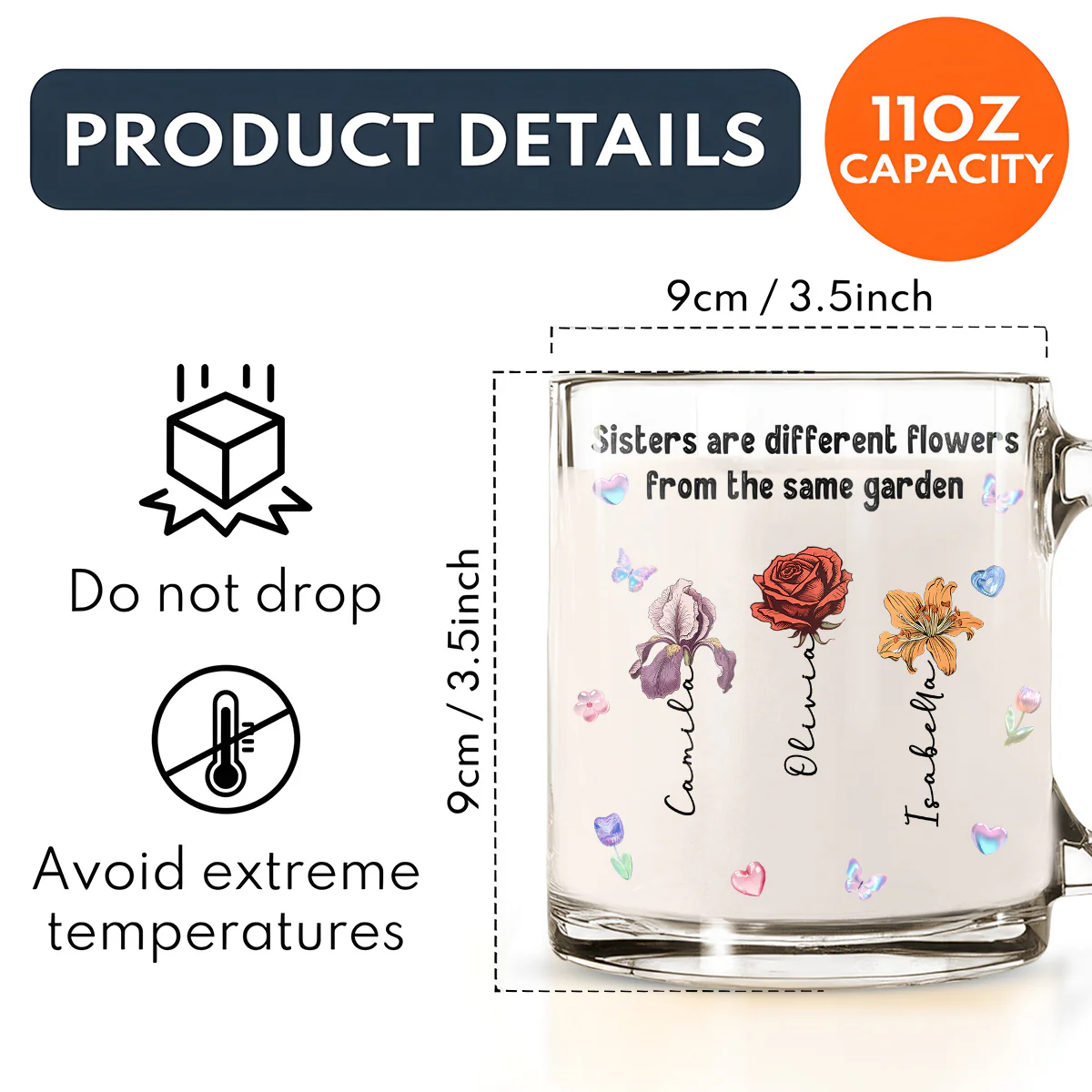 Sisters Forever Connected - Personalized Custom Glass Mug - Image 5