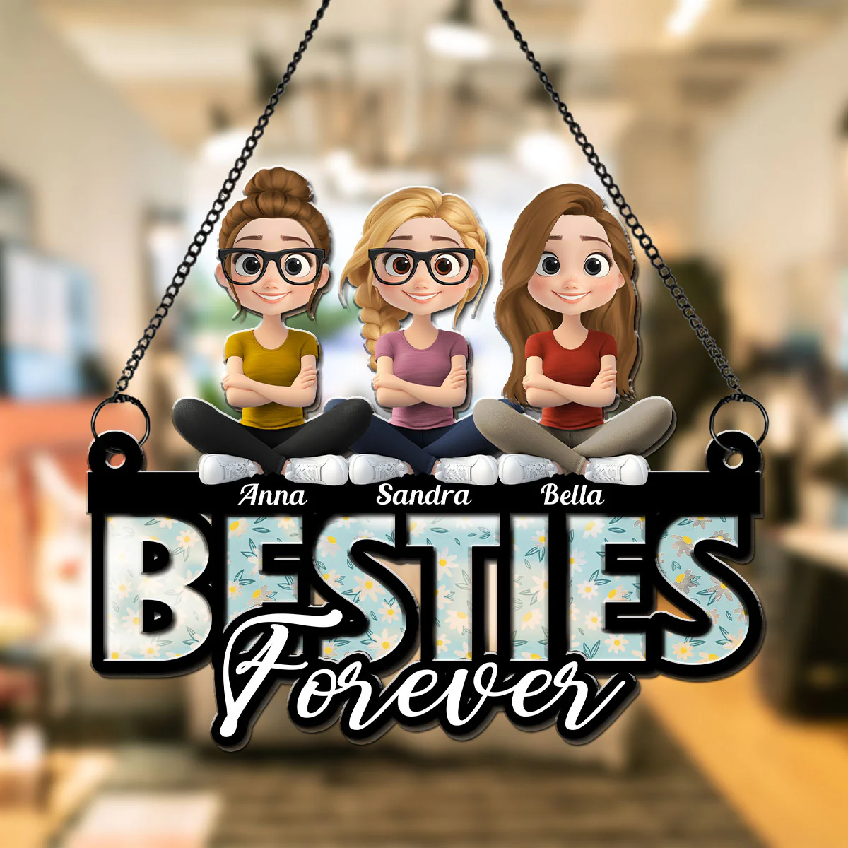 Sisters Forever Love - Personalized Custom Suncatcher - Image 4
