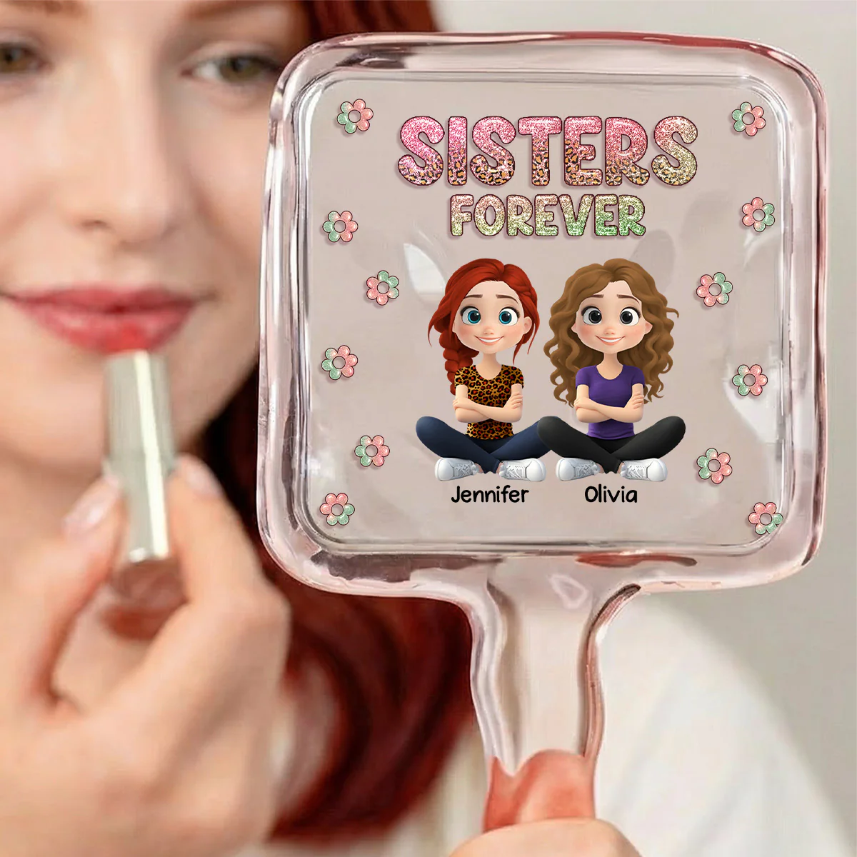 Sisters Forever - Personalized Custom Handheld Mirror