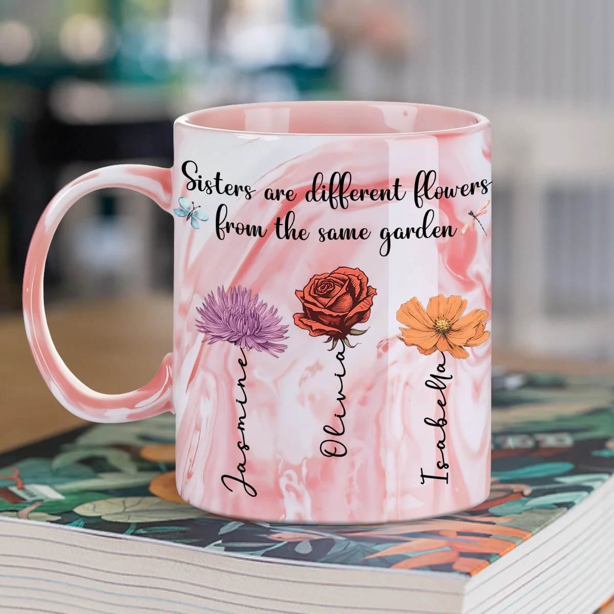 Sisters Forever - Personalized Custom Pink Marble Mug - Image 2