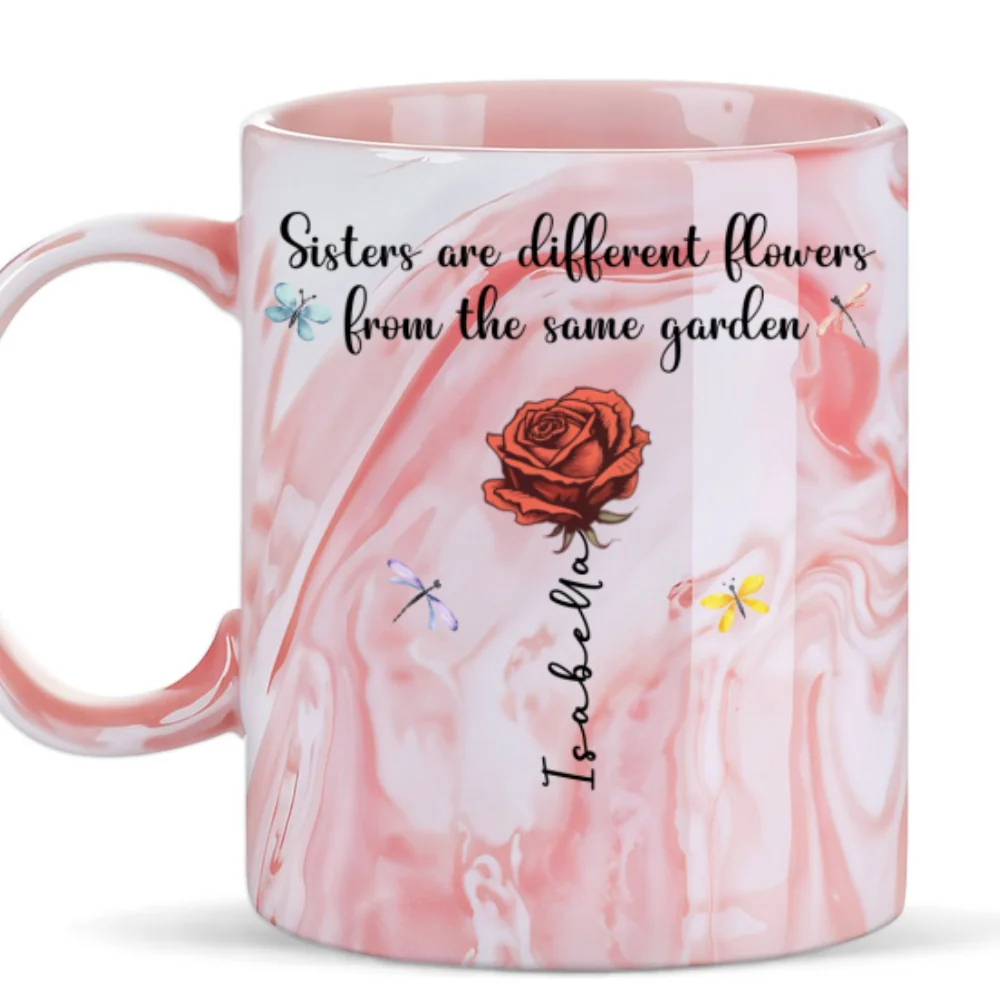 Sisters Forever - Personalized Custom Pink Marble Mug - Image 6