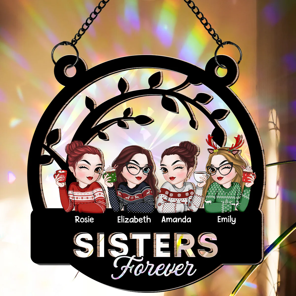 Sisters Forever - Personalized Custom Rainbow Suncatcher - Image 3