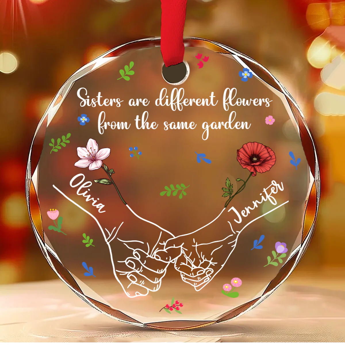 Sisters From The Same Garden - Personalized Custom Glass Ornament - Image 2