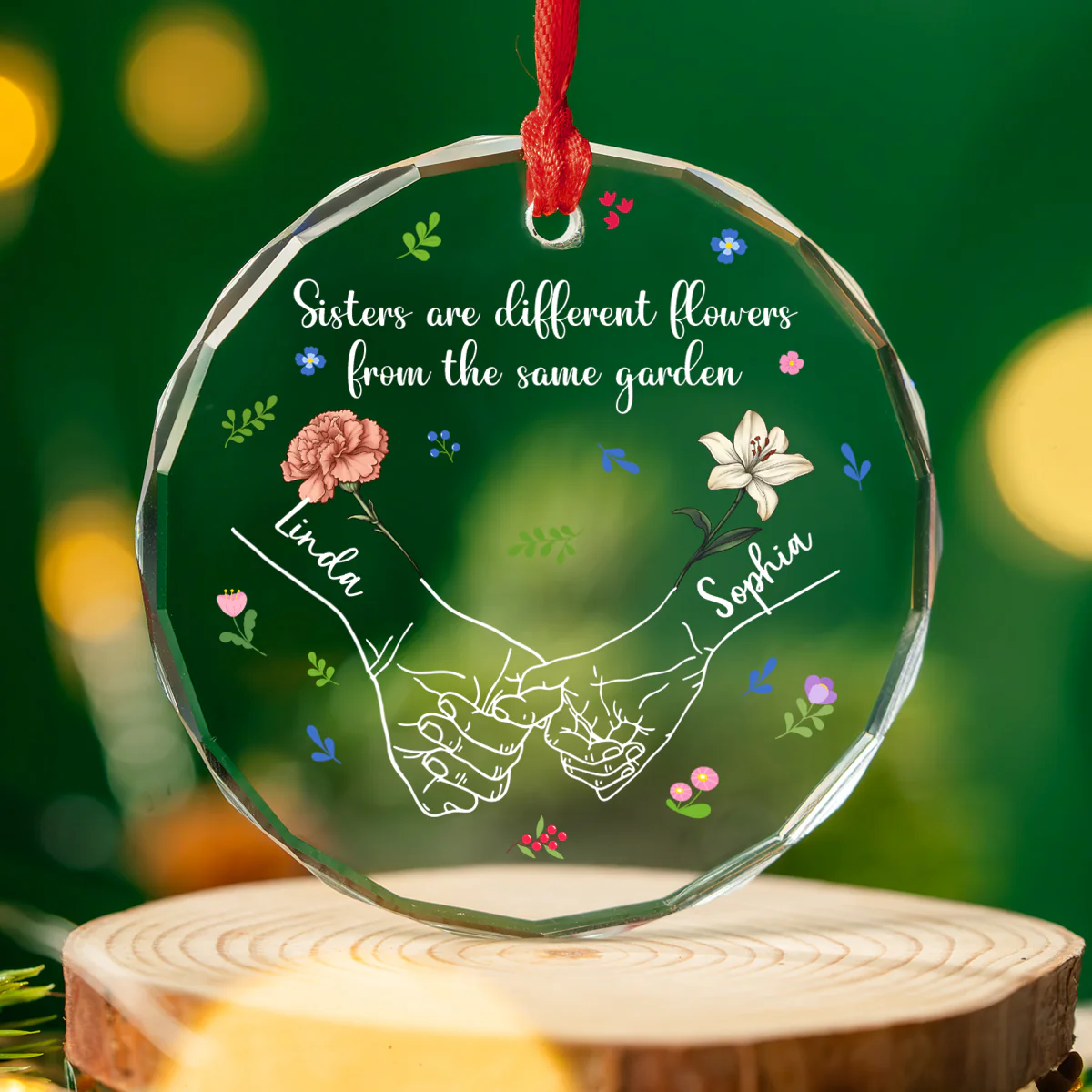 Sisters From The Same Garden - Personalized Custom Glass Ornament - Image 4