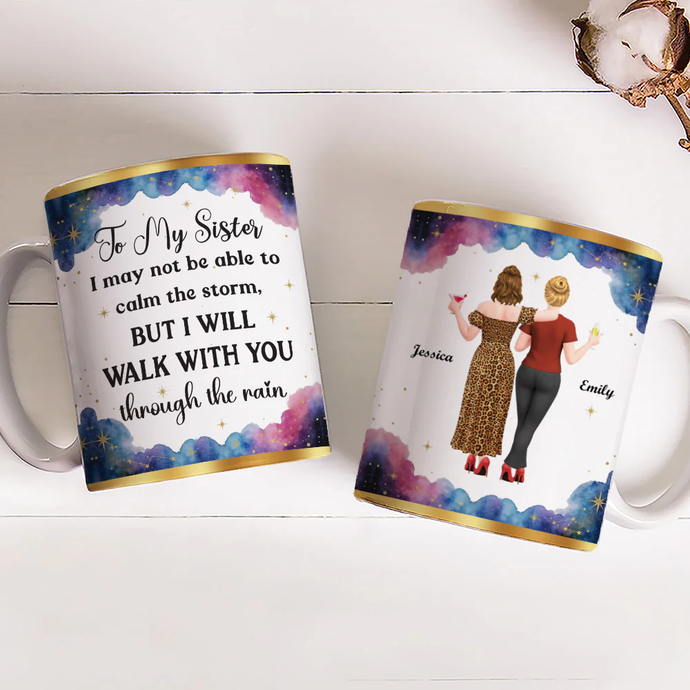 Sisters Hold Hands Through Rain - Personalized Custom Coffee Mug - Image 3