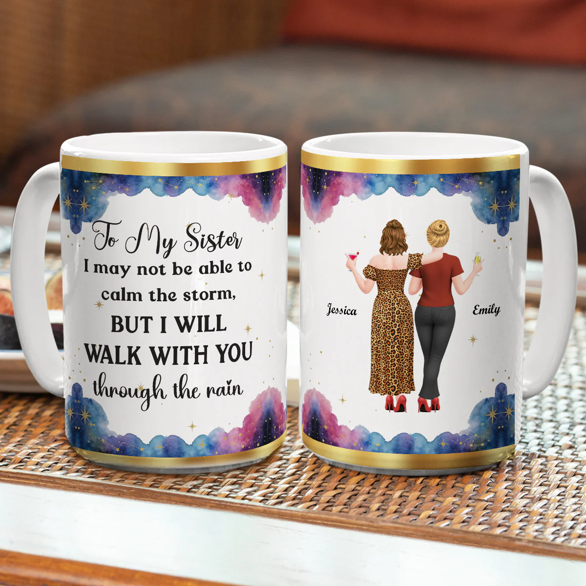 Sisters Hold Hands Through Rain - Personalized Custom Coffee Mug - Image 5