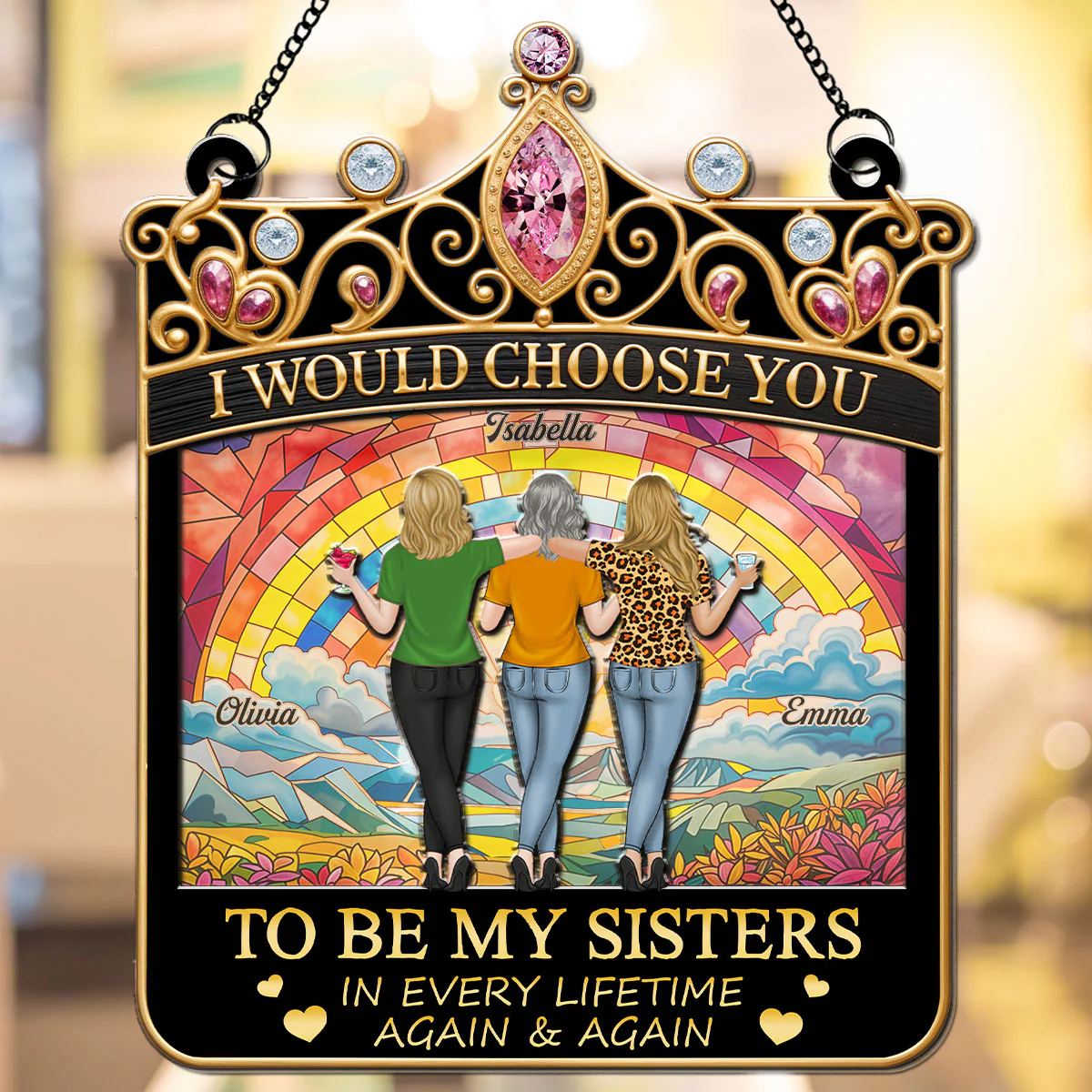 Sisters Holiday Cheer - Personalized Custom Suncatcher - Image 2